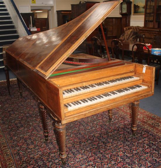 An early 19th century mahogany and satinwood banded double harpsichord, by John Broadwood, L.7ft 11in.